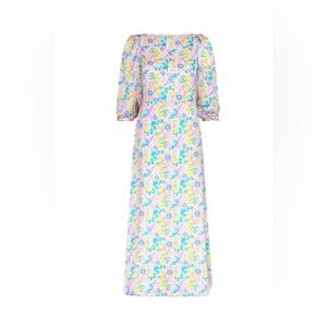 New Olivia Rubin Silk Lara Floral-Print Satin Midi Dress